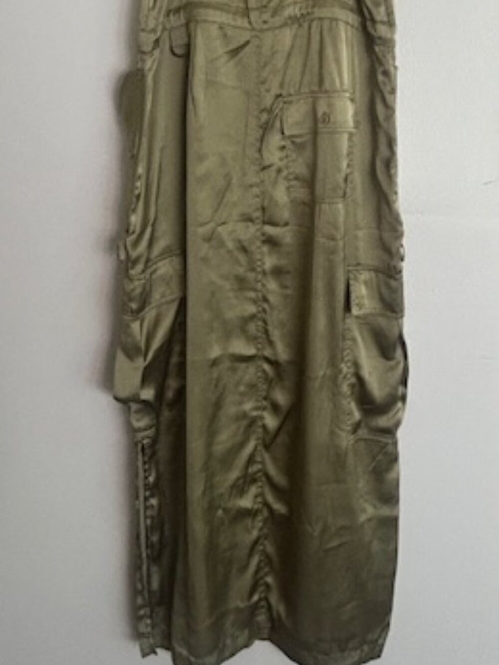 Anthropologie Love The Label Moss Green Utility Strap SatinJumper Midi Dress NWT - Picture 15 of 16